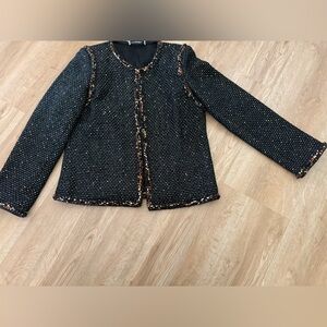 Black Tweed Blazer with Gold Accents